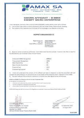 Hoppies Braai Wood Bee Certificate